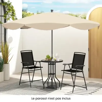 Bistro stůl se 2 skládacími židlemi a otvorem na deštník 3-dílný. Sada exteriérových barových židlí balkonového nábytku