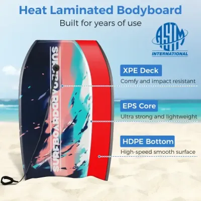 104 cm lehké bodyboardové prkno s jádrem z EPS, horní vrstvou z XPE a spodní vrstvou z HDPE, s poutkem na zápěstí – na pláž, moře i bazén