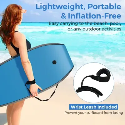 Bodyboard 104 cm, lehký, jádro z EPS, horní vrstva z XPE, spodní vrstva z HDPE, záď ve tvaru půlměsíce, poutko na zápěstí, pro pláž, moře, bazén
