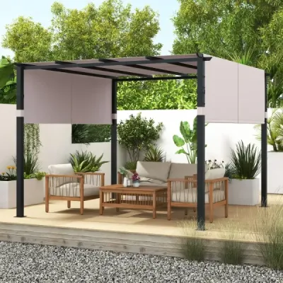 Pergola se 2 nastavitelnými střechami altán 3,05x3,05m voděodolná stabilní zimovzdorná šedá