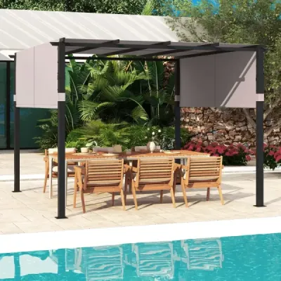 Pergola se 2 nastavitelnými střechami altán 3,05x3,05m voděodolná stabilní zimovzdorná šedá