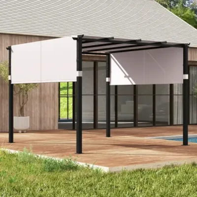 Pergola se 2 nastavitelnými střechami altán 3,05x3,05m voděodolná stabilní zimovzdorná šedá