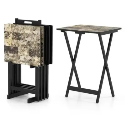 Sada 4 zahradních stolů skládací venkovní bistro stůl odolný vůči povětrnostním vlivům vyrobený ze dřeva 48 x 40 x 67 cm černý