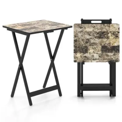 Sada 4 zahradních stolů skládací venkovní bistro stůl odolný vůči povětrnostním vlivům vyrobený ze dřeva 48 x 40 x 67 cm černý