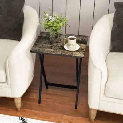 Sada 4 zahradních stolů skládací venkovní bistro stůl odolný vůči povětrnostním vlivům vyrobený ze dřeva 48 x 40 x 67 cm černý
