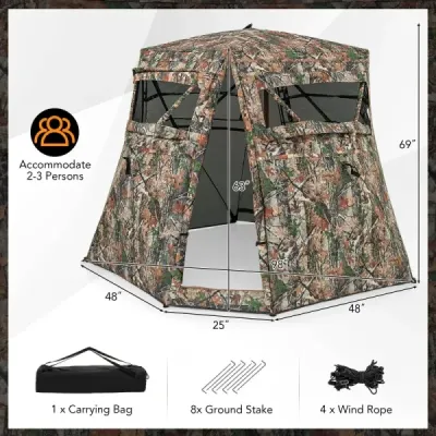 Lovecký stan pro 2-3 osoby 360° průhledný maskovací stan pro lov jelenů a divočáků