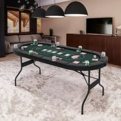 Skládací pokerový stůl pro 8 hráčů Herní stůl s držáky na sklenice a čalouněnou opěrkou