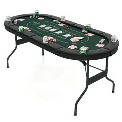 Skládací pokerový stůl pro 8 hráčů Herní stůl s držáky na sklenice a čalouněnou opěrkou