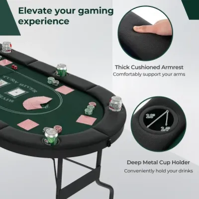 Skládací pokerový stůl pro 8 hráčů Herní stůl s držáky na sklenice a čalouněnou opěrkou