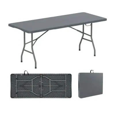 Zahradní stůl 180 x 74 cm Skládací kempingový stůl Skládací stůl s deskou z HDPE a držadlem na přenášení Šedá barva