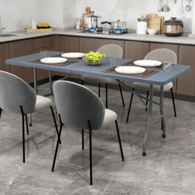 Zahradní stůl 180 x 74 cm Skládací kempingový stůl Skládací stůl s deskou z HDPE a držadlem na přenášení Šedá barva