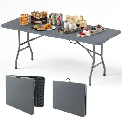 Zahradní stůl 180 x 74 cm Skládací kempingový stůl Skládací stůl s deskou z HDPE a držadlem na přenášení Šedá barva