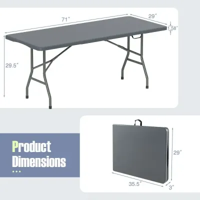 Zahradní stůl 180 x 74 cm Skládací kempingový stůl Skládací stůl s deskou z HDPE a držadlem na přenášení Šedá barva