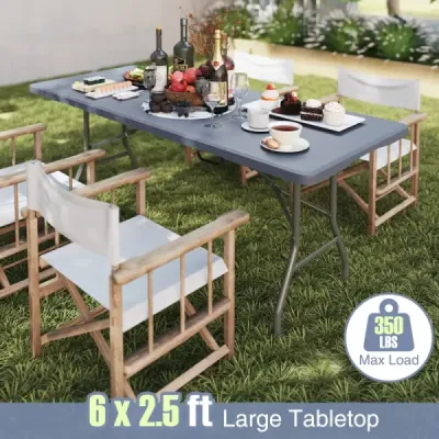 Zahradní stůl 180 x 74 cm Skládací kempingový stůl Skládací stůl s deskou z HDPE a držadlem na přenášení Šedá barva