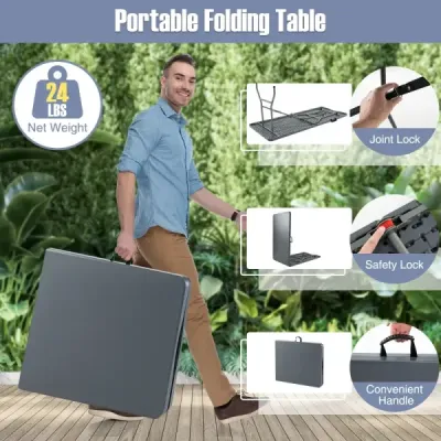 Zahradní stůl 180 x 74 cm Skládací kempingový stůl Skládací stůl s deskou z HDPE a držadlem na přenášení Šedá barva