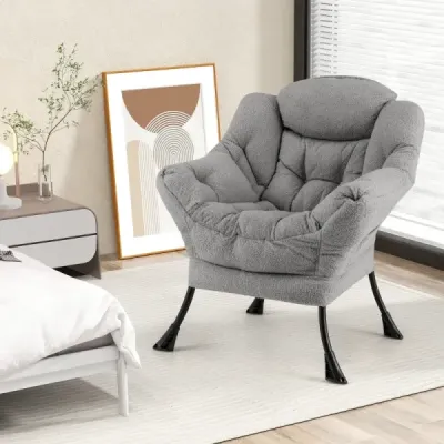 Sessel mit Armlehnen & Seitentasche & Fußstütze Relaxsessel Loungesessel Fernsehsessel Grau
