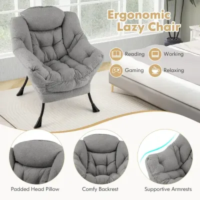 Sessel mit Armlehnen & Seitentasche & Fußstütze Relaxsessel Loungesessel Fernsehsessel Grau