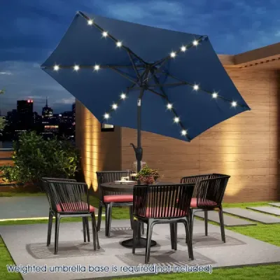 Slunečník 230 cm s LED solárním osvětlením a klikou zahradní deštník market deštník tmavě modrá