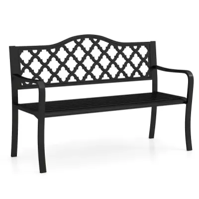 Zahradní lavička kovová lavička odolná proti povětrnostním vlivům pro 2 osoby parková lavička  128 x 54 x 89 cm černá