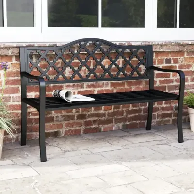 Zahradní lavička kovová lavička odolná proti povětrnostním vlivům pro 2 osoby parková lavička  128 x 54 x 89 cm černá
