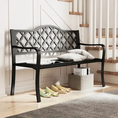 Zahradní lavička kovová lavička odolná proti povětrnostním vlivům pro 2 osoby parková lavička  128 x 54 x 89 cm černá