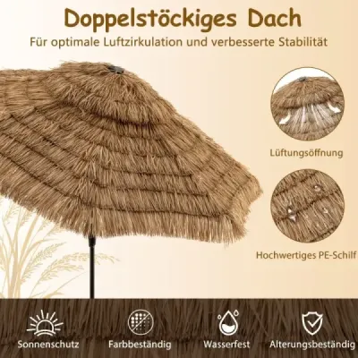 Slunečník Hawaii 300 cm se solárním LED osvětlením a dvojitou stříškou nature+black