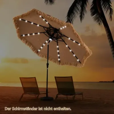 Slunečník Hawaii 300 cm se solárním LED osvětlením a dvojitou stříškou nature+black
