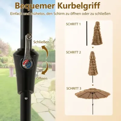 Slunečník Hawaii 300 cm se solárním LED osvětlením a dvojitou stříškou nature+black