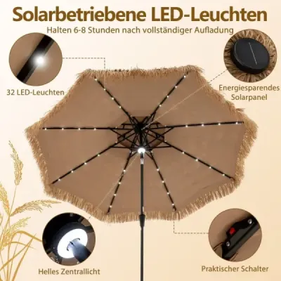 Slunečník Hawaii 300 cm se solárním LED osvětlením a dvojitou stříškou nature+black