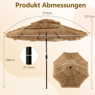 Slunečník Hawaii 300 cm se solárním LED osvětlením a dvojitou stříškou nature+black