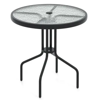Zahradní stůl s otvorem pro slunečník 70x70x71cm Bistro stůl s deskou z tvrzeného skla