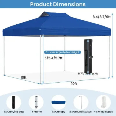 Skládací pavilon 3 x 3 m, vodotěsný, UV ochrana 50+, párty stan, skládací stan, zahradní pavilon, modrý