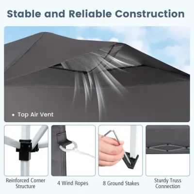 Pavilon 3x3m skládací pavilon vodotěsný stabilní UV ochrana 50+ párty stan skládací stan šedý