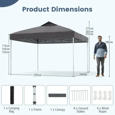 Pavilon 3x3m skládací pavilon vodotěsný stabilní UV ochrana 50+ párty stan skládací stan šedý