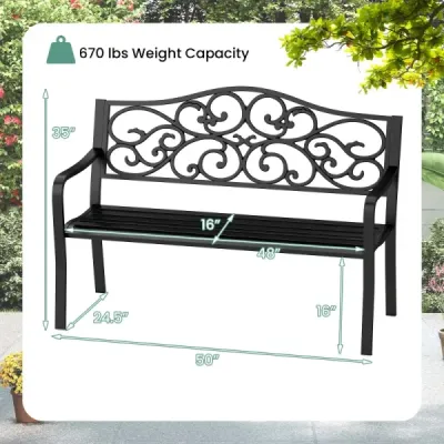 Kovová zahradní lavička pro 2 osoby s opěradlem a područkami lavička park lavička železná lavička