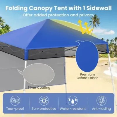 Pavilon 2x2 m Pop up skládací pavilon Výškově nastavitelný s boční stěnou a háčky na zemi Voděodolný a protisluneční párty stan Modrá barva