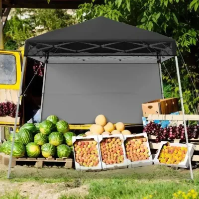 Pavilon 2x2 m Pop up skládací pavilon Výškově nastavitelný s boční stěnou a háčky na zemi Voděodolný a protisluneční párty stan Černá barva