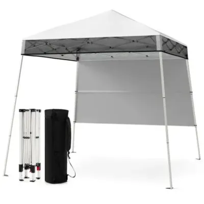Pavilon 2 x 2 m Pop up skládací pavilon Výškově nastavitelný s boční stěnou a háčky na zem Voděodolný zahradní pavilon pro zahradní párty Bílá barva