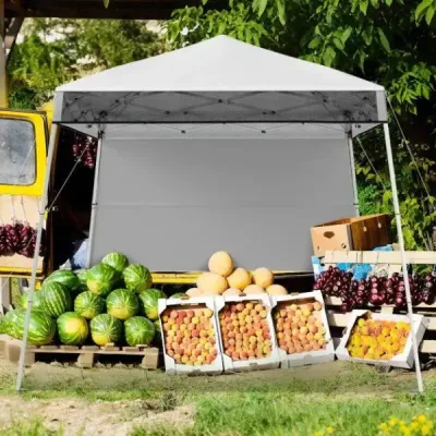 Pavilon 2 x 2 m Pop up skládací pavilon Výškově nastavitelný s boční stěnou a háčky na zem Voděodolný zahradní pavilon pro zahradní párty Bílá barva