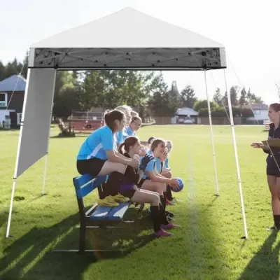 Pavilon 2 x 2 m Pop up skládací pavilon Výškově nastavitelný s boční stěnou a háčky na zem Voděodolný zahradní pavilon pro zahradní párty Bílá barva