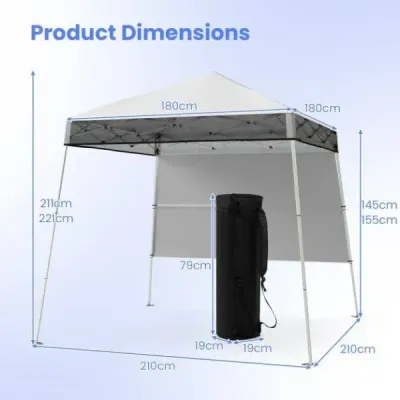 Pavilon 2 x 2 m Pop up skládací pavilon Výškově nastavitelný s boční stěnou a háčky na zem Voděodolný zahradní pavilon pro zahradní párty Bílá barva