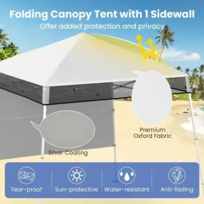 Pavilon 2 x 2 m Pop up skládací pavilon Výškově nastavitelný s boční stěnou a háčky na zem Voděodolný zahradní pavilon pro zahradní párty Bílá barva