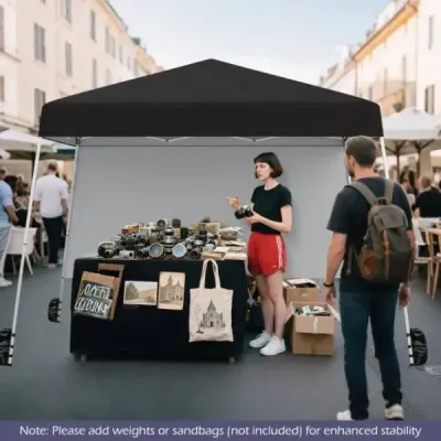 Skládací zahradní stan s výsuvným pavilonem 3 x 3 m, vodotěsný a s ochranou proti slunci, černý