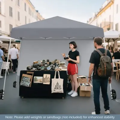 Skládací zahradní stan s výsuvným pavilonem 3 x 3 m, vodotěsný a s ochranou proti slunci, šedý