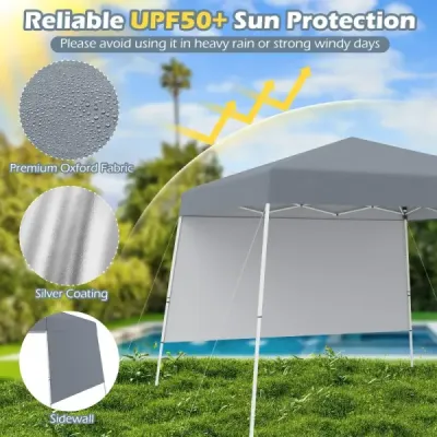 Skládací zahradní stan s výsuvným pavilonem 3 x 3 m, vodotěsný a s ochranou proti slunci, šedý