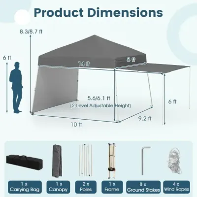 Výklopný altán 430 x 280 cm se 2 bočními stěnami, které lze přeměnit na markýzu, kempingový stan Partz, šedý