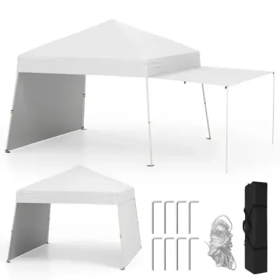 Výklopný altán 430 x 280 cm se 2 bočními stěnami, které lze přeměnit na markýzu, bílý
