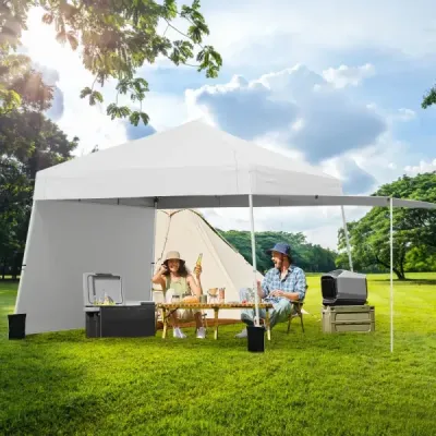 Výklopný altán 430 x 280 cm se 2 bočními stěnami, které lze přeměnit na markýzu, bílý