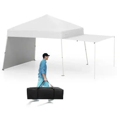 Výklopný altán 430 x 280 cm se 2 bočními stěnami, které lze přeměnit na markýzu, bílý
