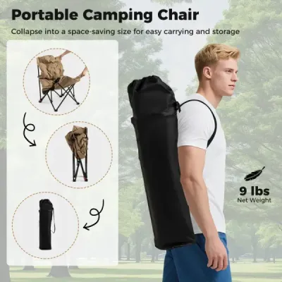 Skládací kempingová židle s nastavitelným opěradlem a nosností 225 kg, khaki